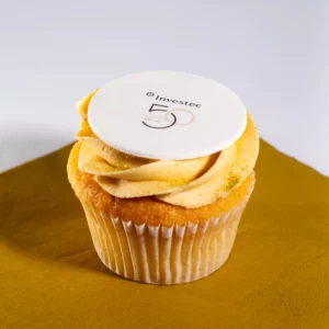 Personalised cupcakes that are branded and created by OhMyCake.