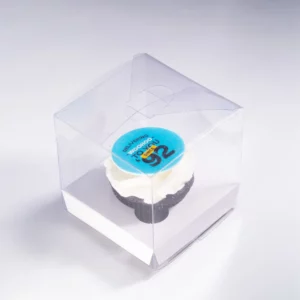 Personalised cupcakes that are branded and individually boxed that's created by OhMyCake.
